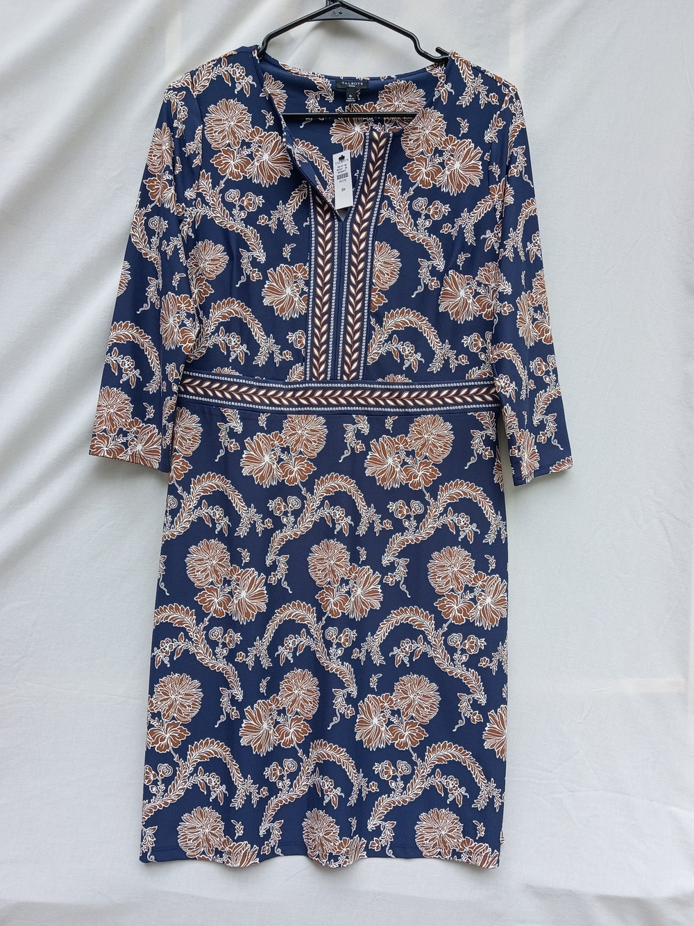 Talbots Navy and Brown Floral Midi Dress